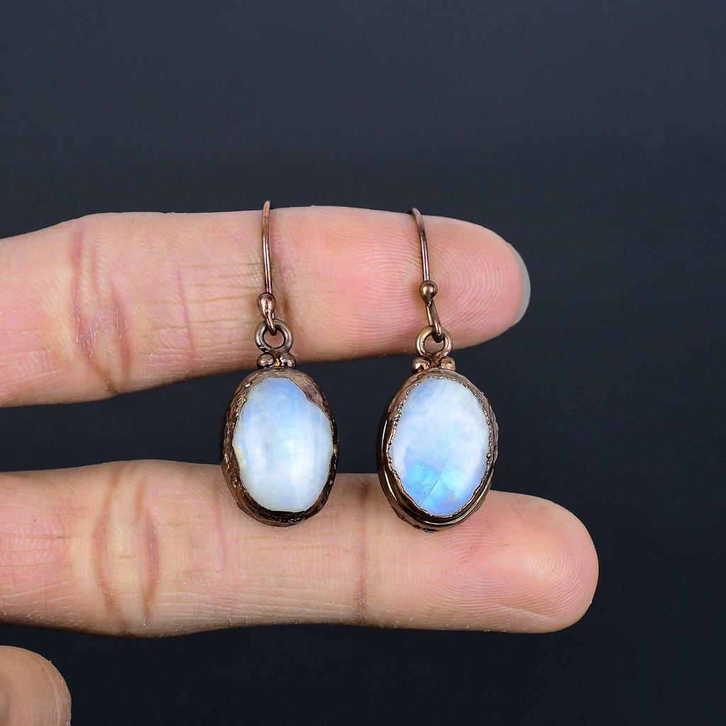 Rainbow Moonstone Earrings Gemstone Jewelry, Copper Electroformed Earrings, Handmade Beautiful Jewelry Earrings