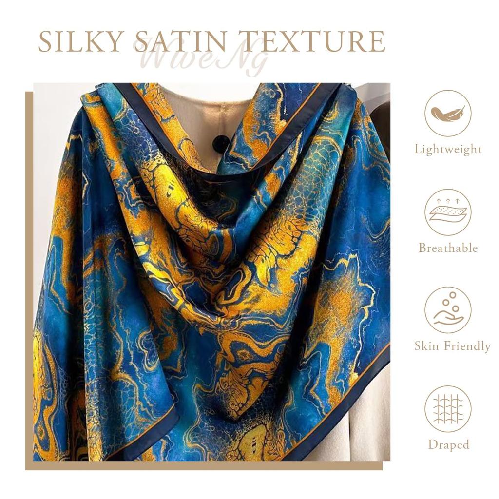 LumiSyne Silk Paisley and Geometric Vintage and Artistic Neck Sun Winter Women's Scarf, Prints, Style, Large, Long, Warmer, Lightweight, Warm, Shawl,