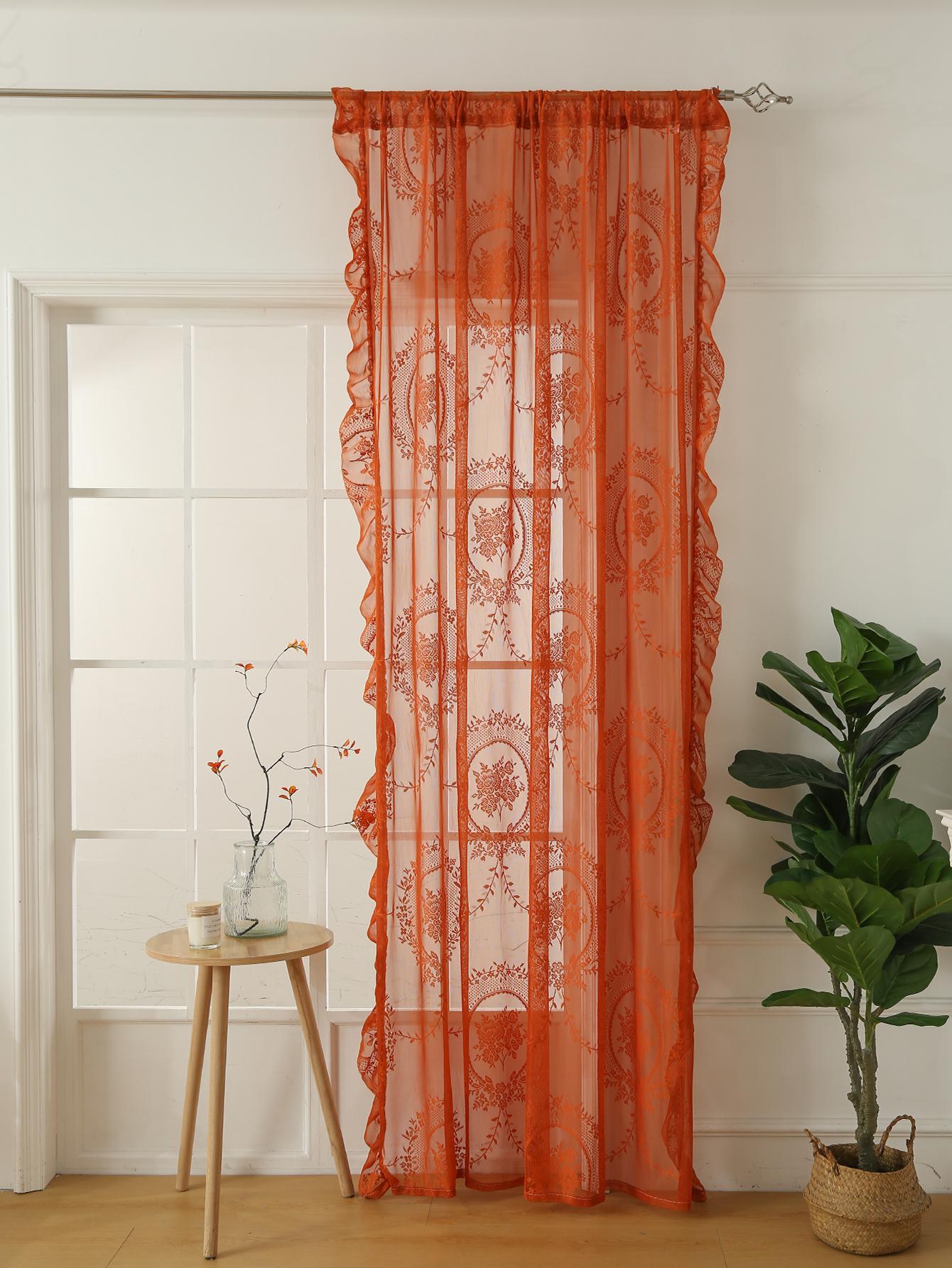 78 Inch Oranje Kant Ronde Spiegel Stangzak Gordijnen, Woonkamer Slaapkamer Balkon Huis Gordijnen Decoratie Feest Vakantie Gordijn 140x100cm  1PC&Fixed Pleat oranje