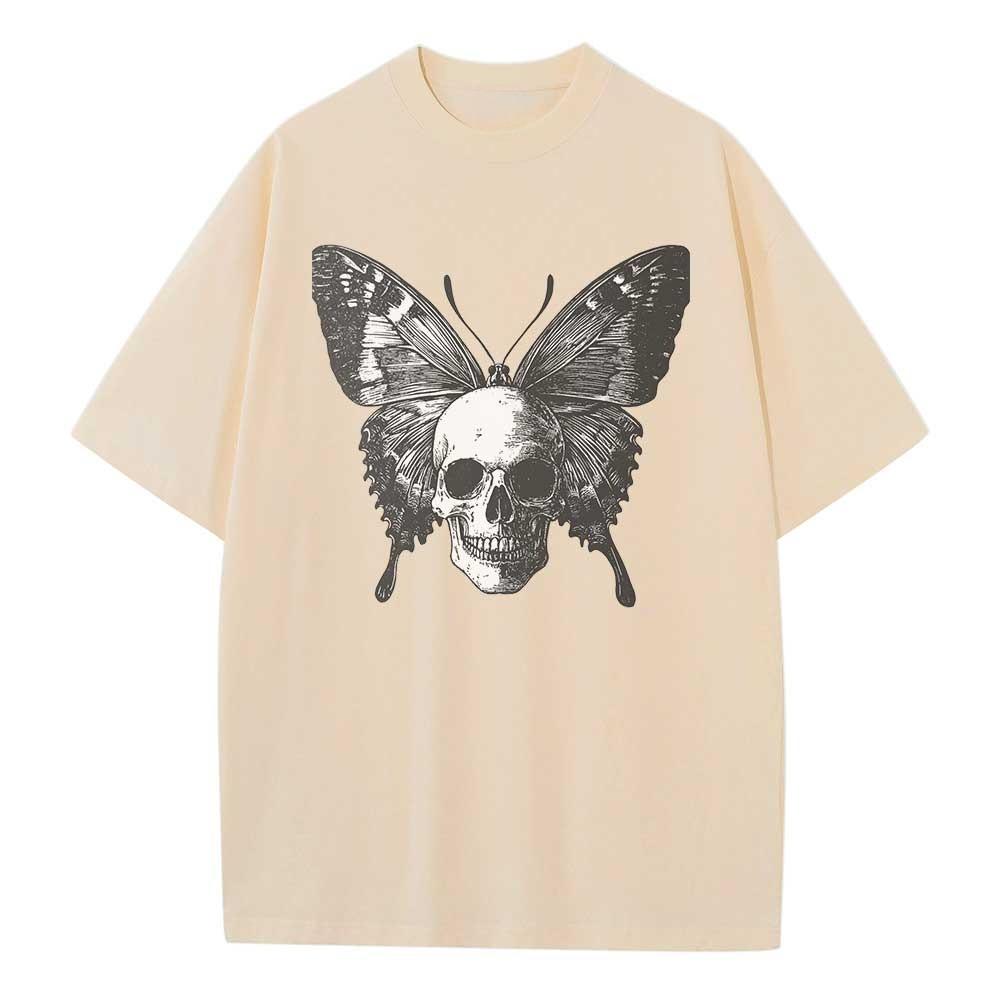 Cotton Baggy T Shirt Butterfly Wings Skull Graphic Tees Dropped Shoulders Vintage Unisex Tops Oversize T Shirts