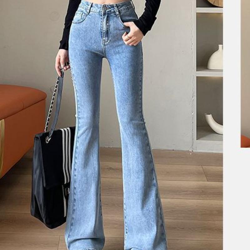 Retro High-waisted Flared Jeans for Women In Spring and Autumn New Elastic Slim Fit Slim Small Hot Girl Horseshoe Flared Pants