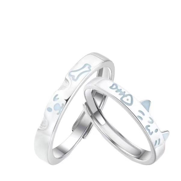 Luminous Kitten & Puppy Couple Rings: Cute Animal Cartoon Design, Glowing Gift Pair Puppy Male