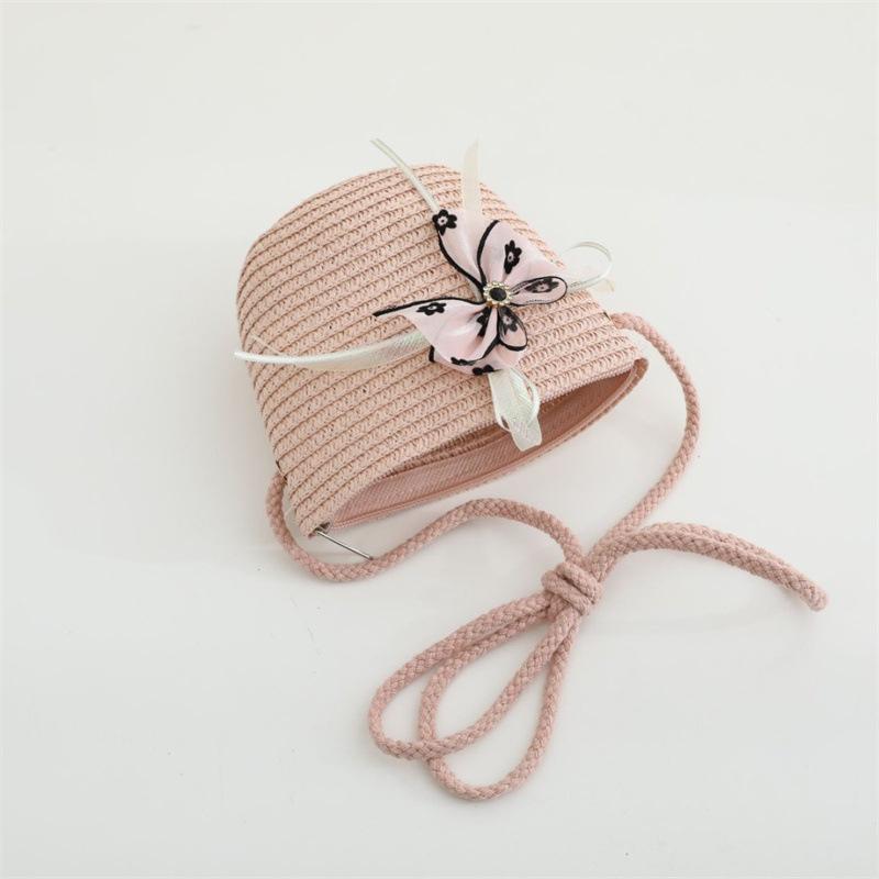 Newest holiday child girl straw hat and bag 2pcs a set floral sun hat baby beach Floppy Panama casquette gorros shoulder bags