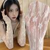 Summer Long Lace Oversleeve Hollow-Out Fingerless Glove Women Sun Protection Sleeves Mesh Lace Thin Hand Black White Gloves