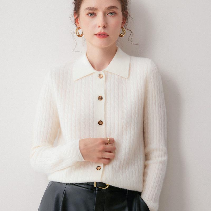 Women's Cashmere Cable Knit Cardigan, Long Sleeve, Single-Breasted Sweater Coat for Autumn/Winter