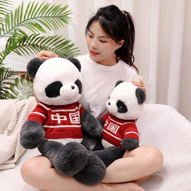 Cute Dressing Chinese Panda Doll Plush Toy Simulation Giant Panda Black and White Panda Doll Children's Rag Doll