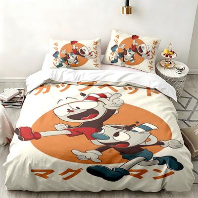Set Cuphead 3 piese Perfect pentru dormitor Set de lenjerie de pat confortabil include o husă de pilotă și două fețe de pernă Cadou ideal pentru ziua de naștere sau Crăciun