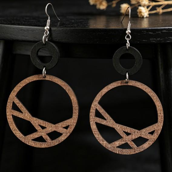 Bohemian Retro Wooden Hollow Round Earrings