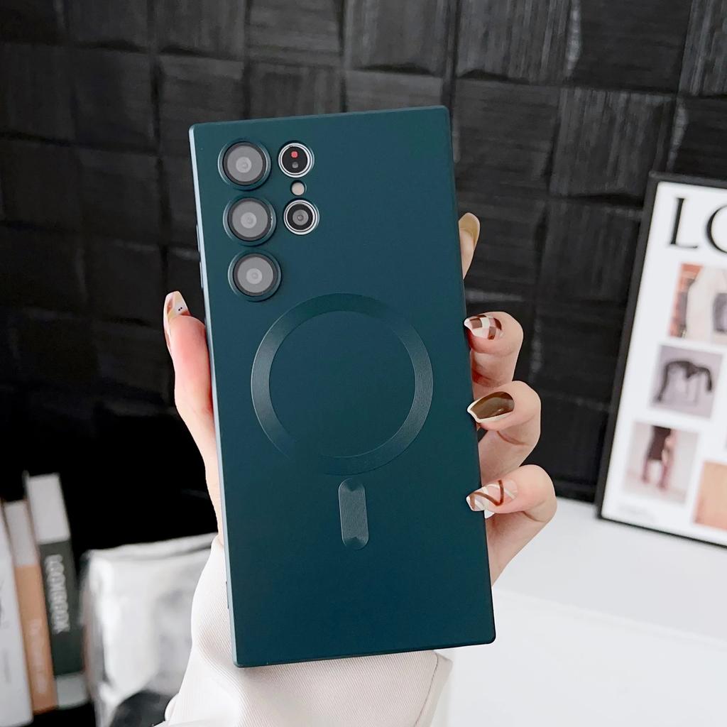 Luxury Magnetic Wireless Charging Matte Phone Case For Samsung Galaxy S25 Edge S24 Ultra S23 FE S21 Plus Shockproof Soft Cover