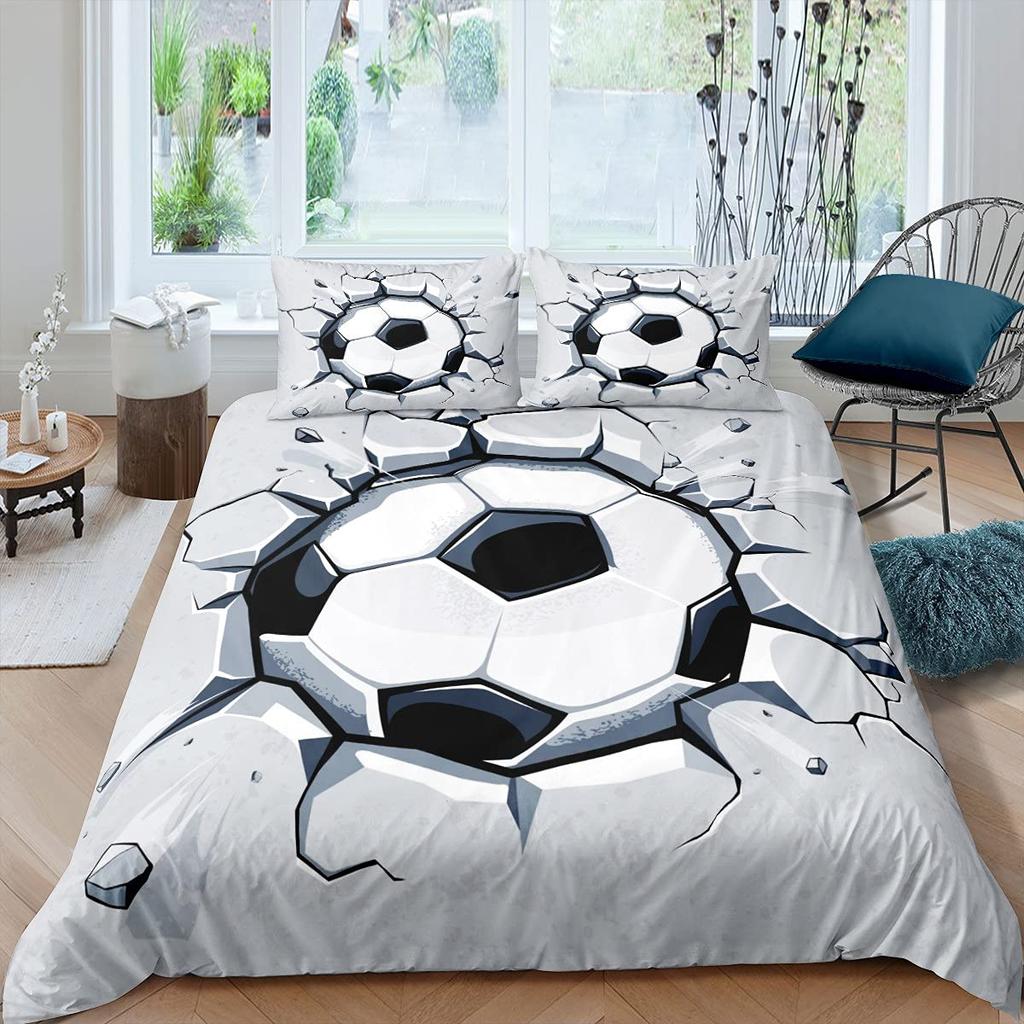 Set Față de Plapumă Albastru Flacără Fotbal Pentru Adolescenți Băiat Imprimare 3D Set Față de Plapumă Fotbal Dimensiune Completă Set Lenjerie de Pat Foc și Gheață Dimensiune Queen