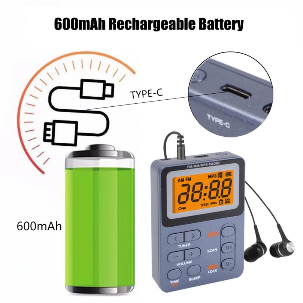 Portable Digital FM/AM Radio,MP3 TF Card Player,Stereo Music Speaker with Sleep Timer,Lock Key,Mini Radio for Camping,Running