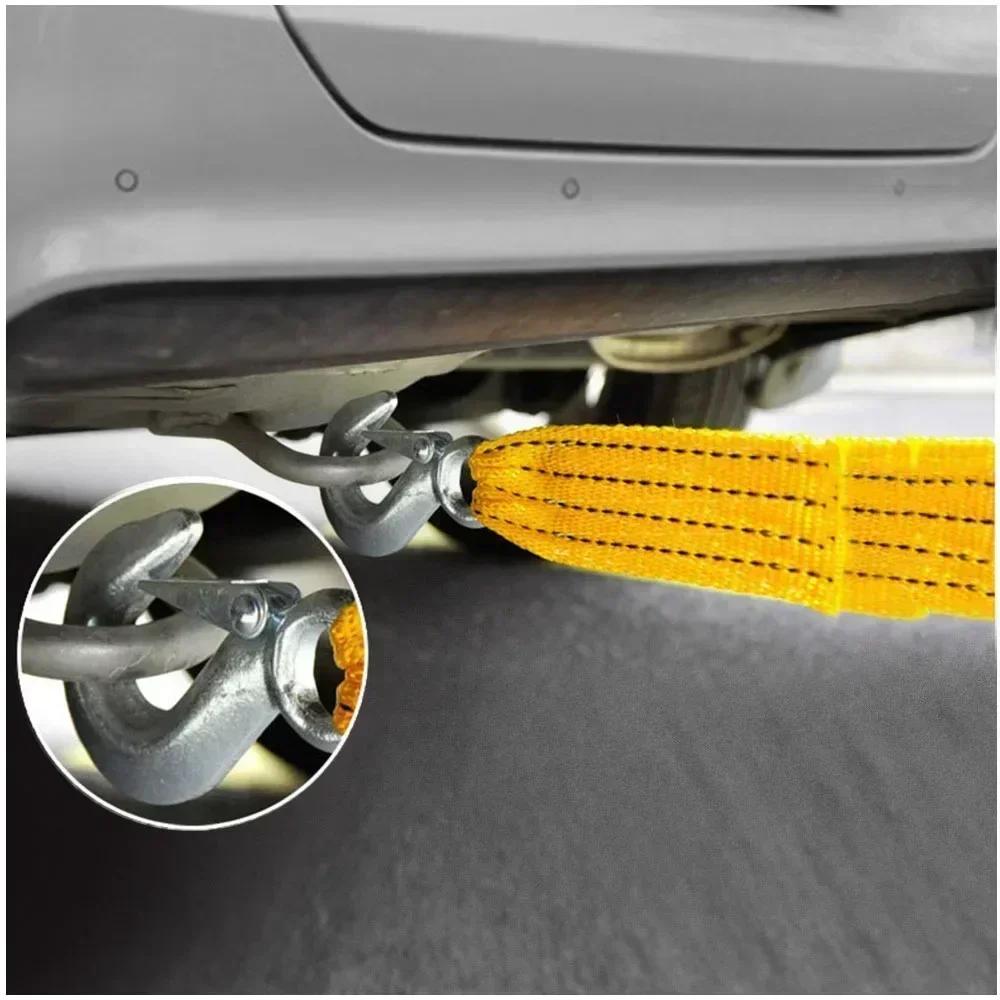 1pcs 4M 5Ton Car Tow Cable Towing Pull Rope Strap With Hooks Portable Self-driving Tourism Heavy Rescue Rope Car Accessories