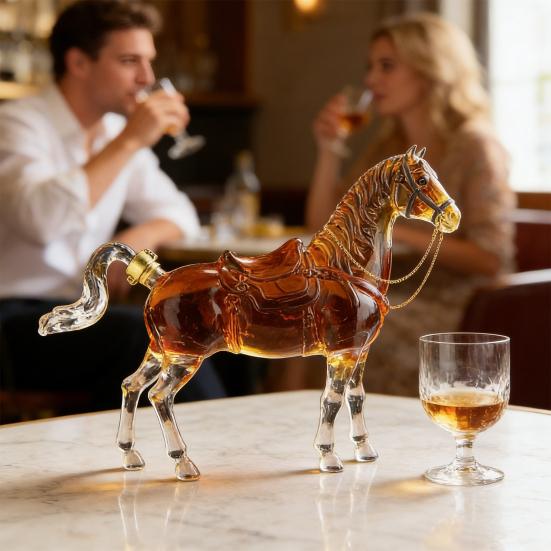Horse Shaped Wine Decanter 1000ml Glass Zodiac Horse Wine Bottle with Silicone Stopper Wine Whiskey