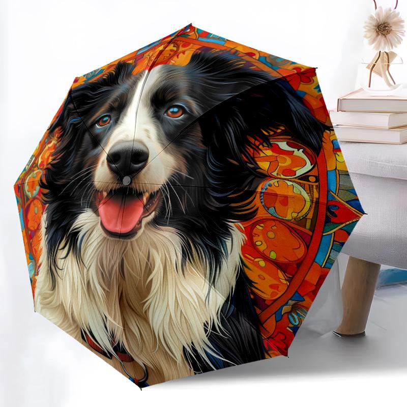 Moonlit Floral Dog Portrait Automatic Umbrella - Suitable Travel Outdoor Portable Umbrella Birthday Gift Daily Essentials