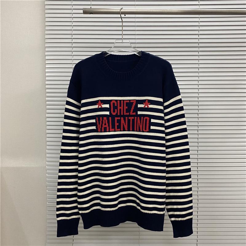 VT Valentino Unisex pletený svetr: 25 stylů, volný střih, kulatý výstřih, žakárové logo s písmenem na hrudi.