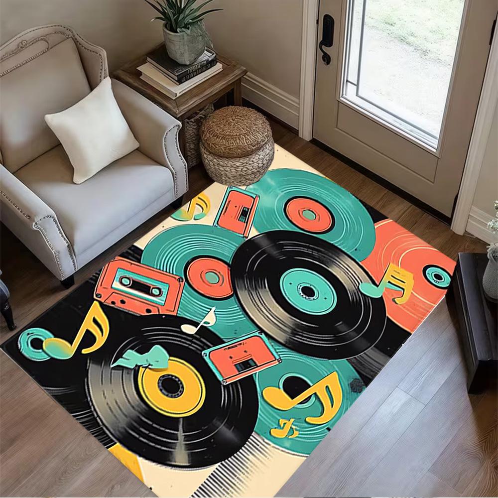1pc music notes vinyl records and cassettes rug home carpet design for office decor gift living room bedroom