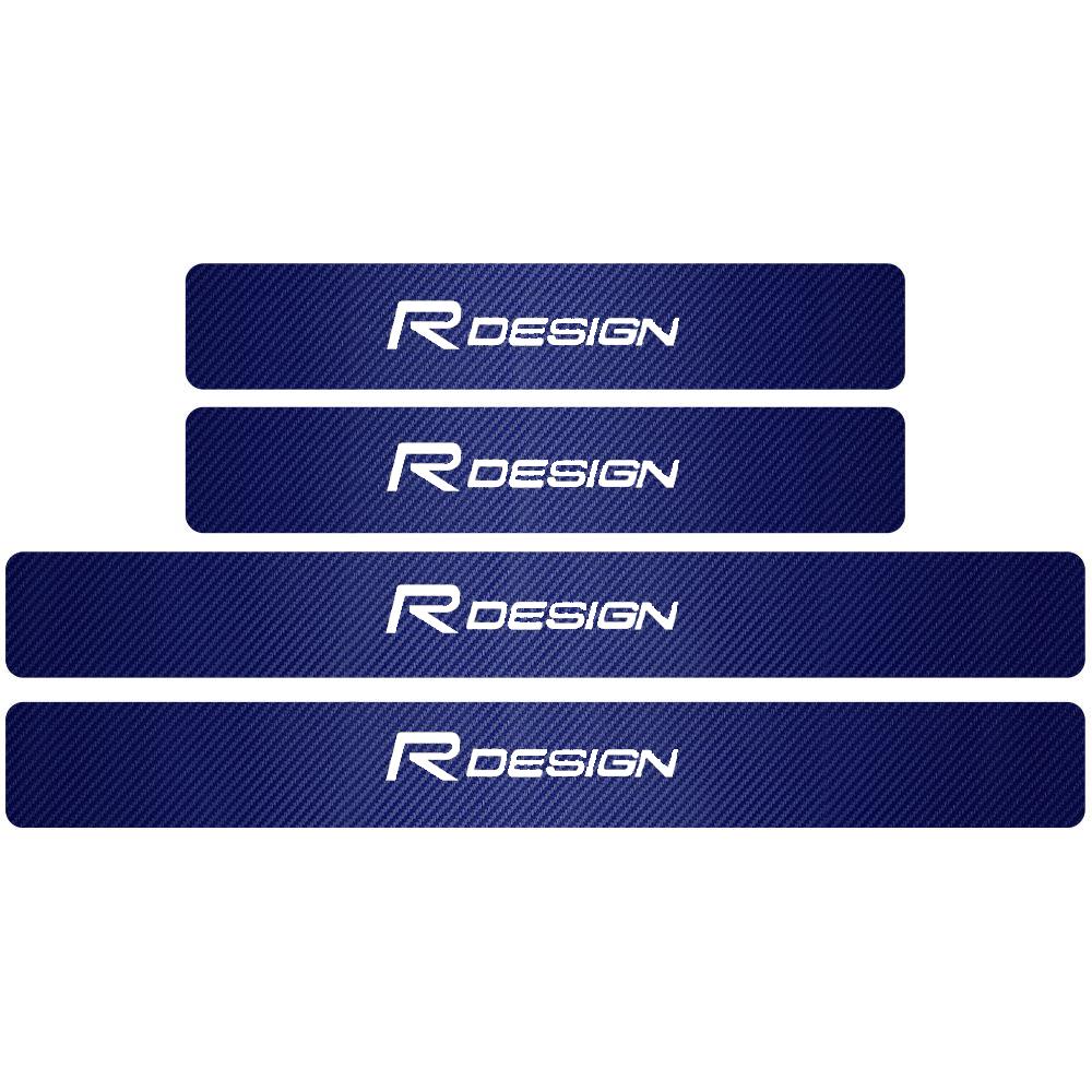 4PCS Car Styling Carbon Fiber Car Door Sill Protected Stickers Auto Emblem Decals For Volvo RDESIGN T6 AWD S40 S60 XC60 XC90 V60