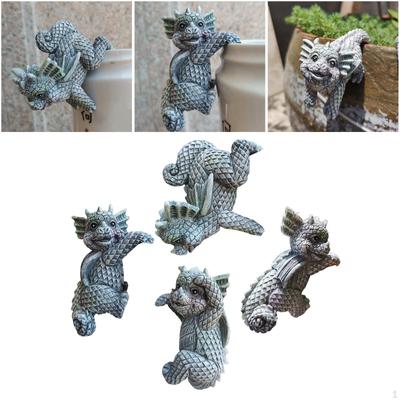 4pcs Resin Garden Statue Handcrafted Lawn Planter Hanger Flowerpot Little Sculpture Animal Sill
