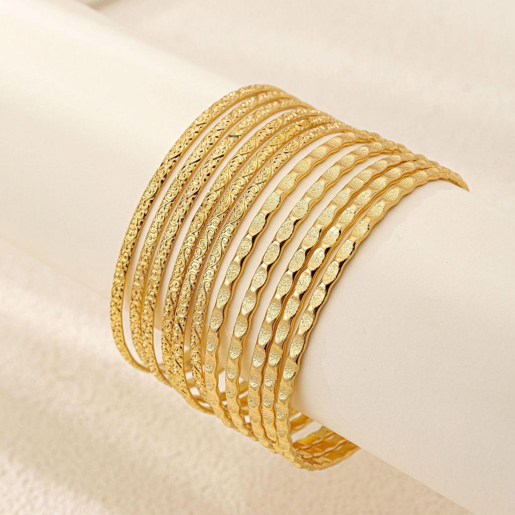 Classic Bohemian Embossed Plain Band Bangle Set for Women