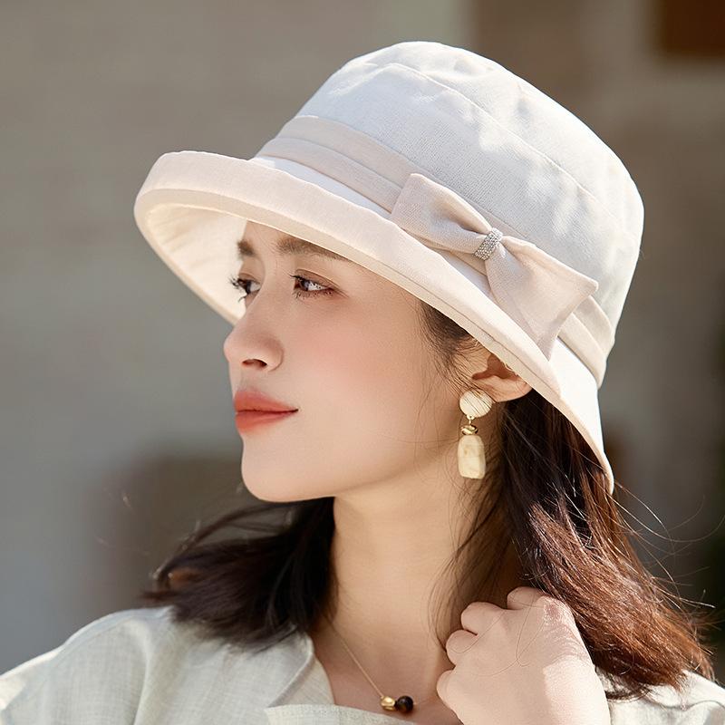 Stylish And Elegant Young And Middle-Aged Sun Hat Female Outdoor Mother Breathable Organza Basin Hat Bow Bucket Hat
