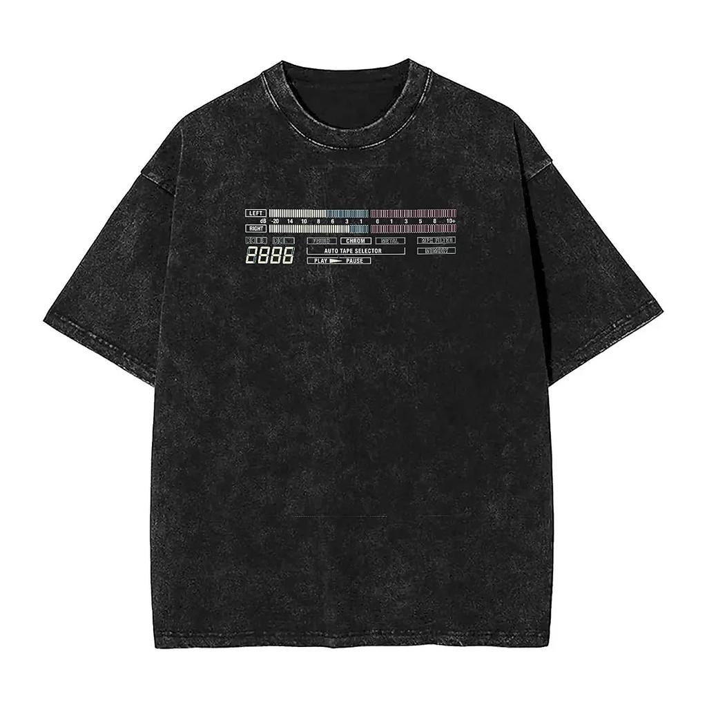 Men T-Shirt VU Meter Washed T Shirts Harajuku Sound Engineer Tee Shirt Y2K Retro Print Cotton Tops Birthday Present