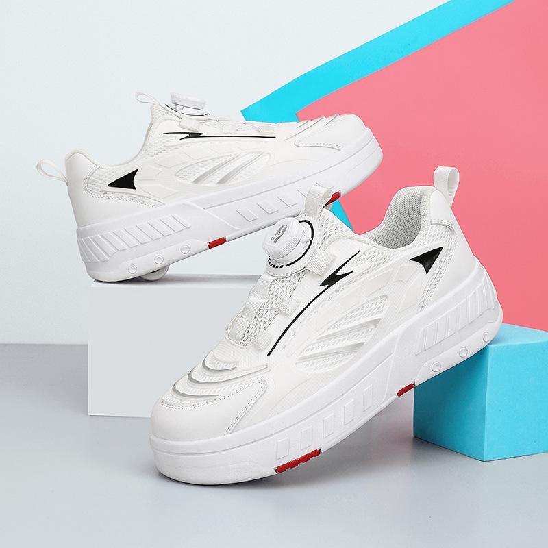 Yeni File Podyum Ayakkabıları Dört Tekerlekli Makaralı Ayakkabılar Erkek ve Kız Patenleri Çocuk Dönen Tokalı Deforme Tekerlekli Ayakkabılar