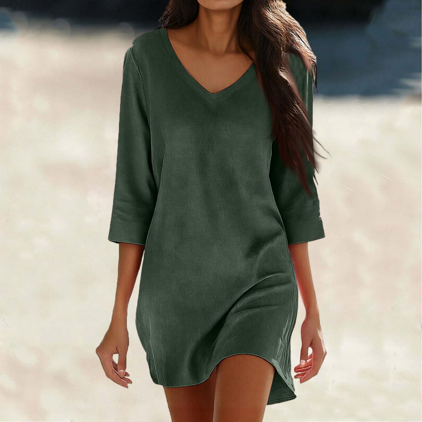 

Women s Fashionable Casual -color Dress L армия зеленый