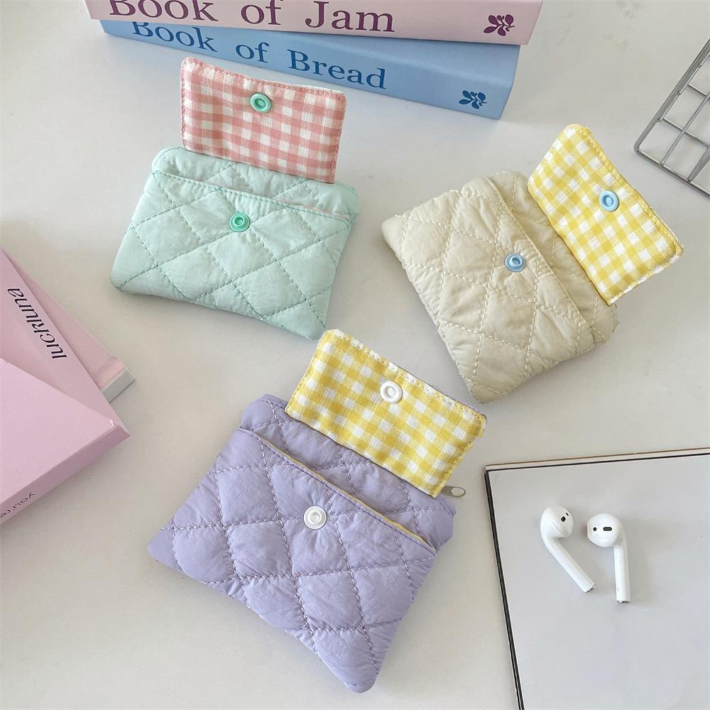 New Quilted Coin Purse Diamond Shape Portable ID Storage Bag Multifunctional Snap Button Card Holder