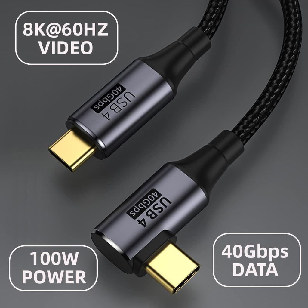 Cablecc 40Gbps Angled USB 100W USB Thunderbolt 30cm 4.0 Cable, Charging, 8K@60Hz, 5K@60Hz, 4.0, 3/4,
