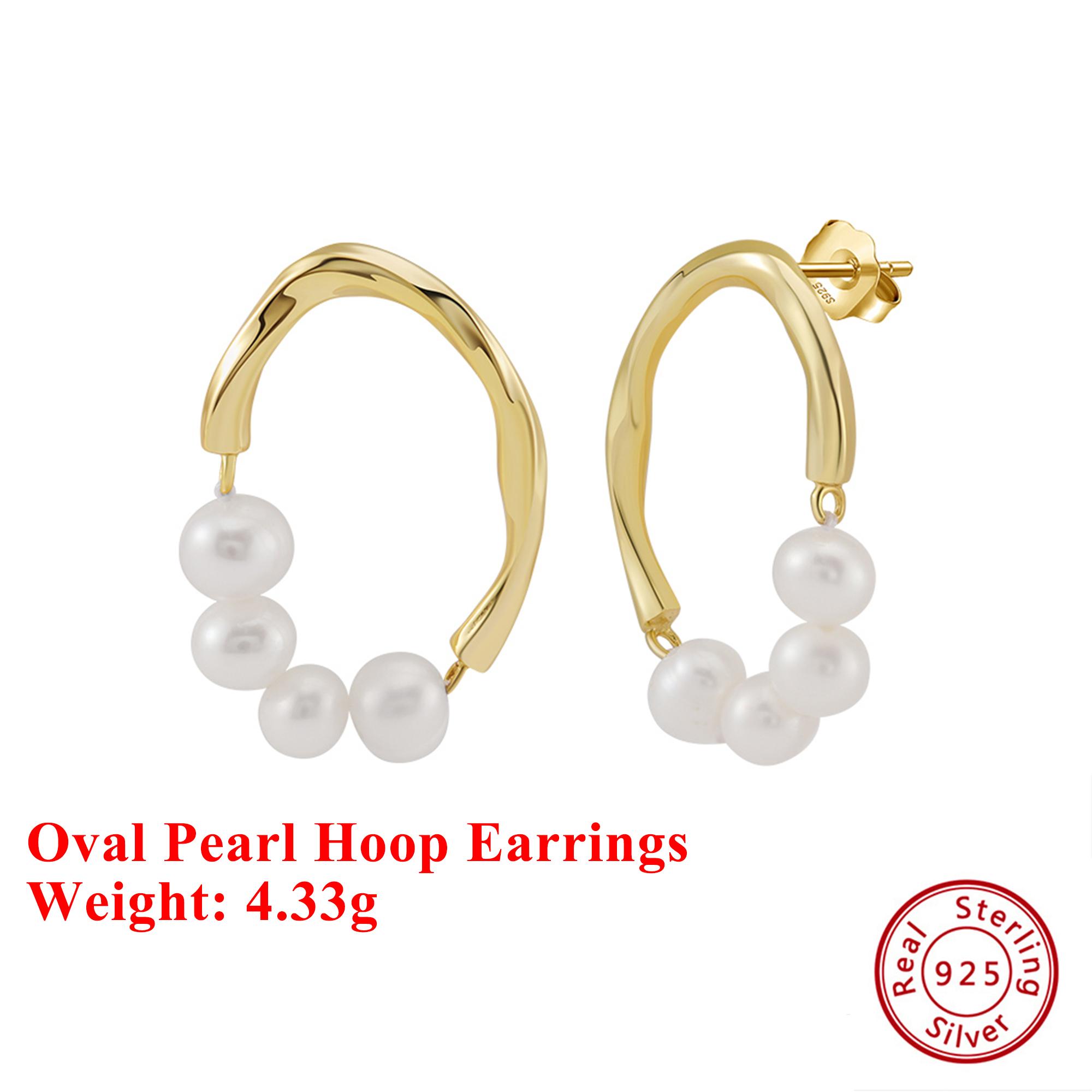 

Effie Queen S925 Silver 14k Gold Oval Pearl Beads Strand Hoop Earrings Romantic Jewelry for Women 2026 Trend Earrings GPE103