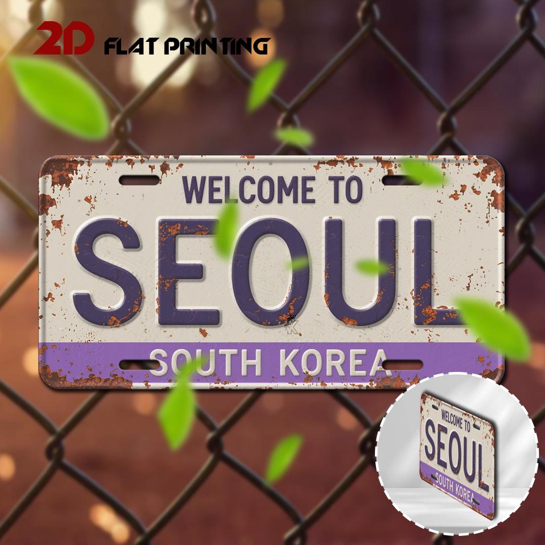 

Hisun Tin Sign HD Aluminum Metal Sign Welcome to Seoul South Korea Vintage Rusty License Plate Style Wall Decor Retro Korean City Metal Tin P 15x30cm