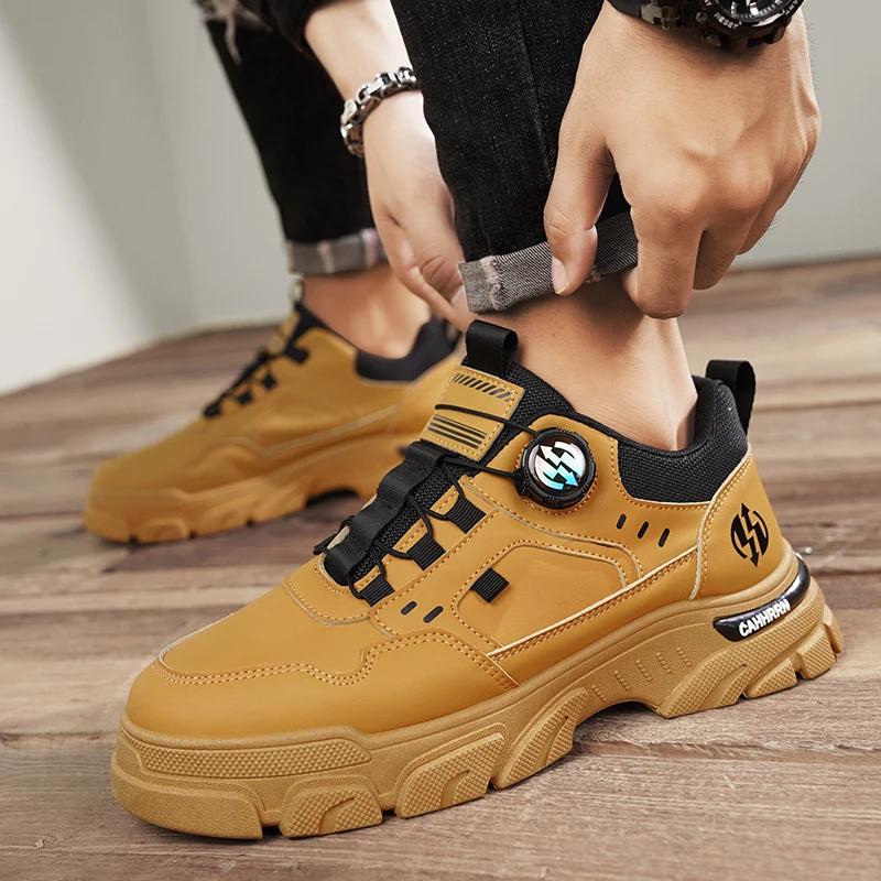 Men's Sneakers Fashion Leather Boots Outdoor Tactical Breathable Boots Hiking Casual Shoes Non-slip Men Ankle Boots