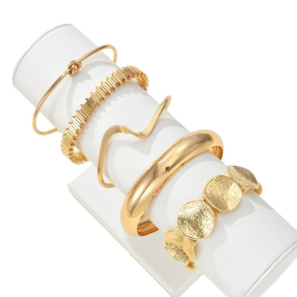 5Pcs/Set Gold Color Punk Geometry Multilayer Bangles Delicate Women's Hand Bracelet  for Women