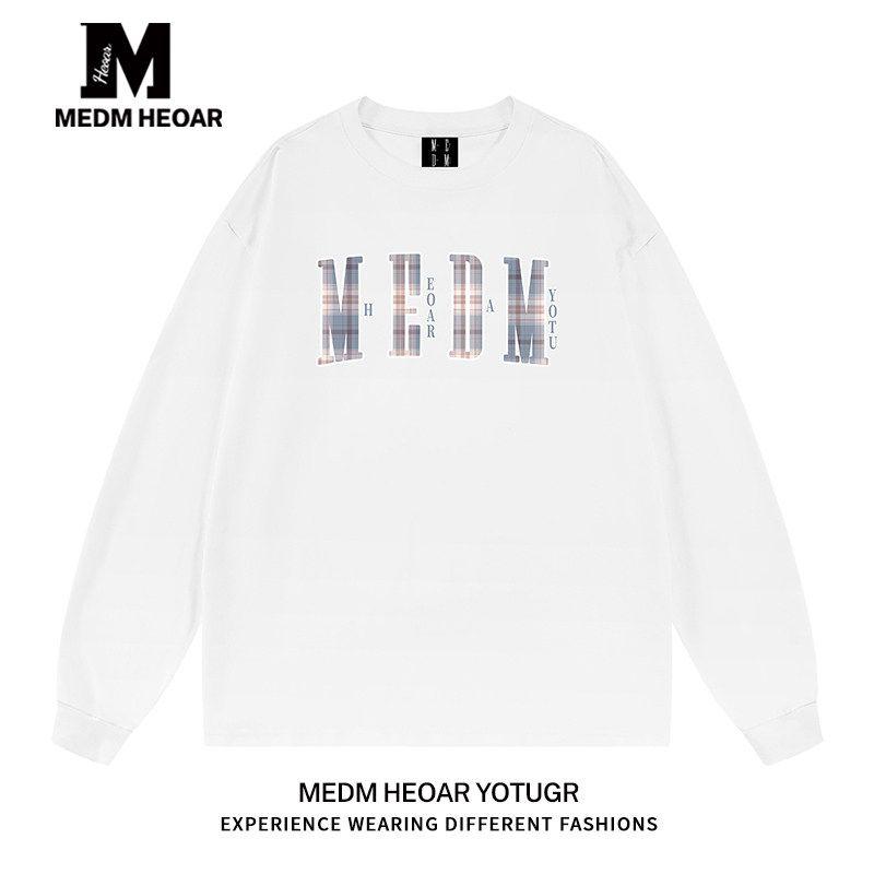 Medmheoar Chinese Trendy Brand Long-Sleeved American-Style T-Shirt for Men and Women, Loose-Fitting Top, Base Layer Shirt [All Three Labels Complete]