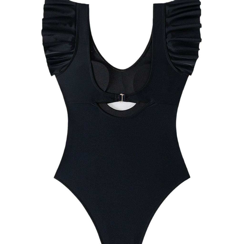 Charming Ruffle Edge Sexy Backless Cross Wrap Slim Waist Bikini Swimsuit For Beach Vacation