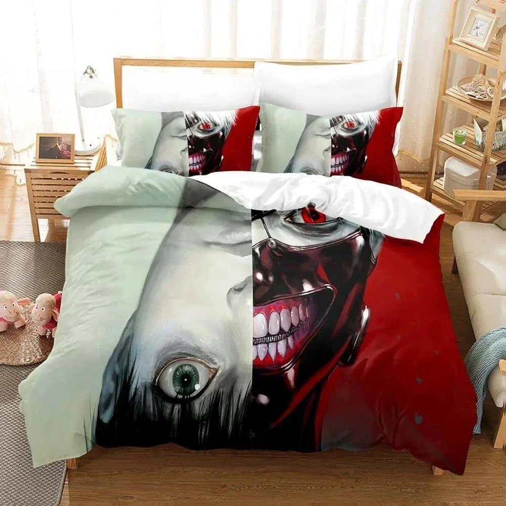 3D Print Anime With Bed Linen Collection Tokyo Ghoul Bedding Collection Single Twin Full Queen King Size Bed Collection Aldult Kid Bedroom Duvetcov