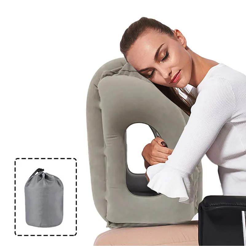 New Pattern Inflatable Travel Pillow Portable Chin Support Neck Pillow for Airplane Car Bus Train Office Nap Rest Support Pillow