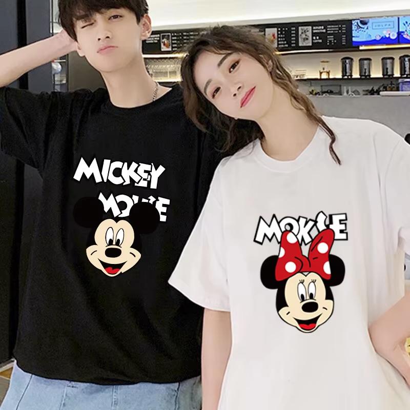 Summer New Cartoon Disney Mickey Mouse Print Couple T-shirt For Men Women Short-sleeved O-neck Tees Casual Sports Oversized  Top