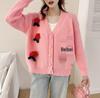 Autumn-Winter Strawberry Flower V-Neck Knit Sweater for Women