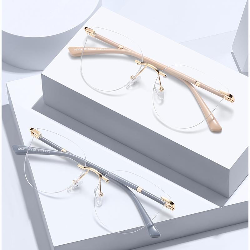 Spring Hinge Transparent Rimless Glasses Women Trendy Large Cat Eye Anti Blue Light Plain Glass Spectacle
