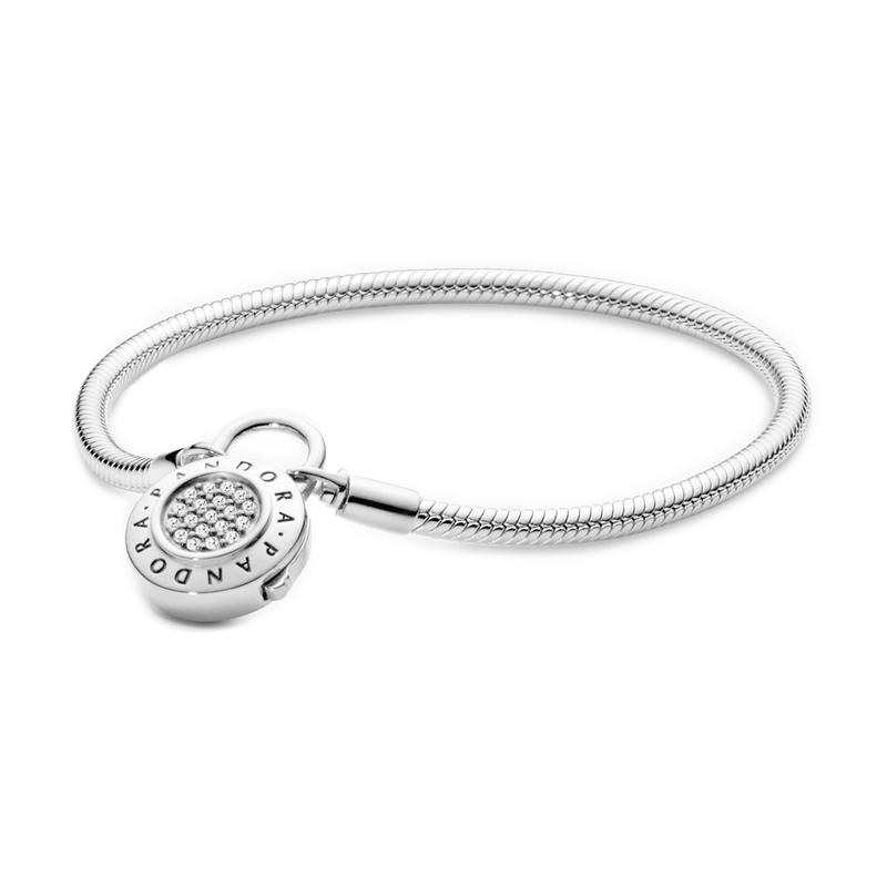 Pandora Pave padlock clasp 925 silver cubic zirconia bracelet for women 597092CZ серебряный