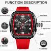 Fashion Red Silicone Watch Men Outdoor Sports Waterproof Men's Quartz Wristwatch Top Brand Luxury Square Quartz Chronograph
