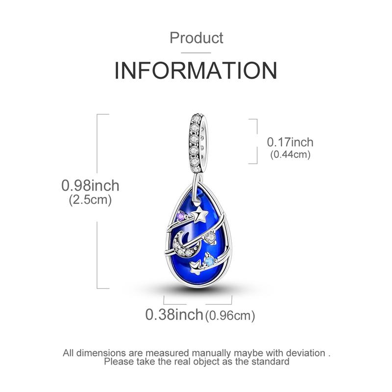 Charms Original Copper Blue Star Moon Waterdrop Glass Pendant Beads Fit Bracelet Women Jewelry Diy Gift Accessory
