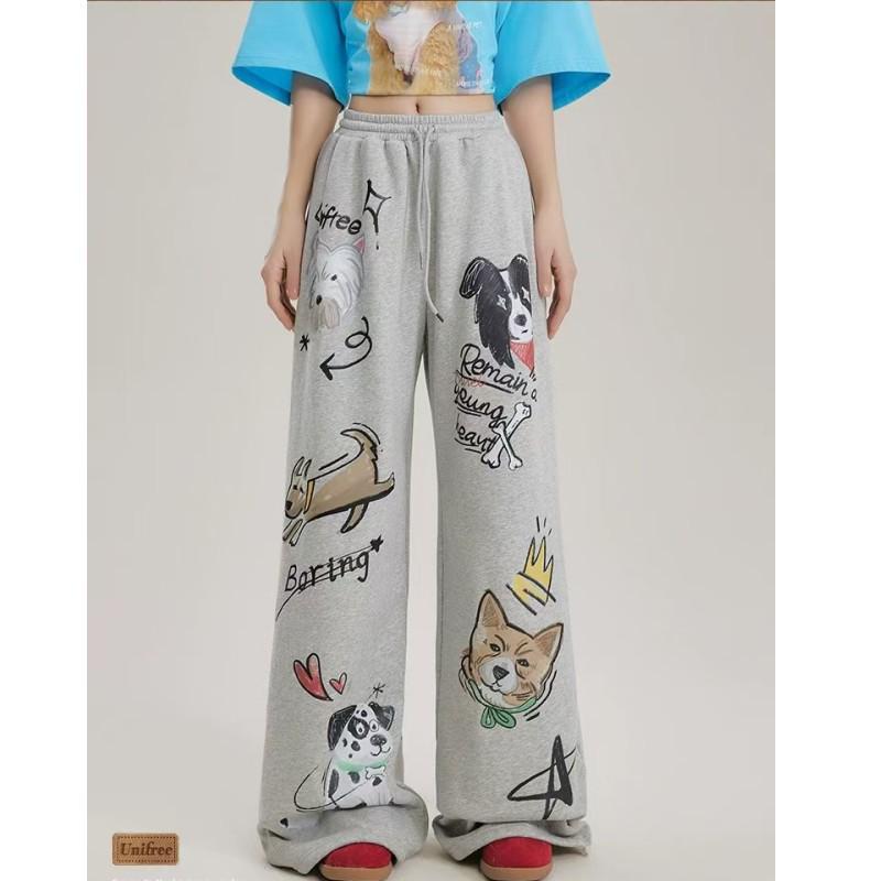 Women's Trendy Loose Fit Hip Hop Sweatpants with Personality Print - Street Dance, Jazz, and Hiphop Style