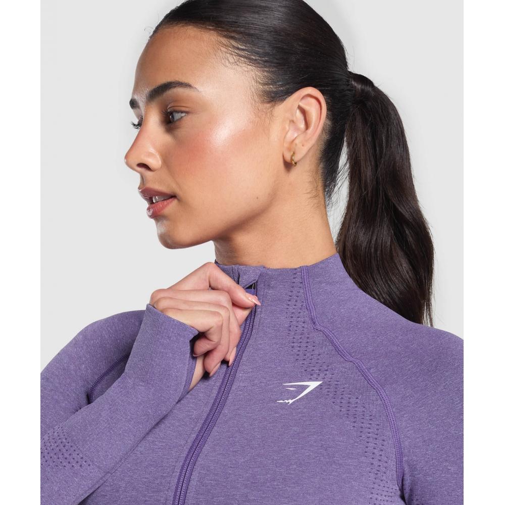 Gymshark Pulover Vital Seamless Midi Zip 2.0 Funcțional Violet Marl B5a9q Pb8h
