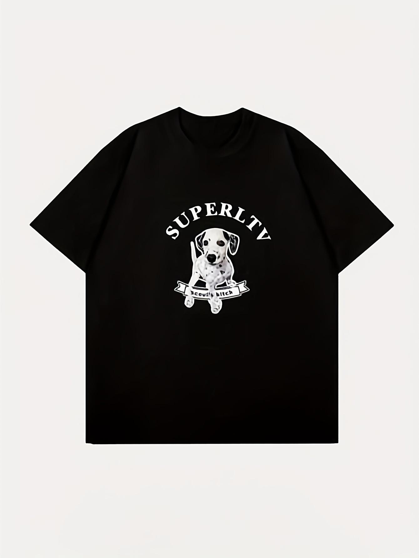 

Men s Black Superficial Puppy Graphic T-Shirt Soft Breathable Round Neck Short Sleeve Tee Russell Design All-Season Comfort 4XL