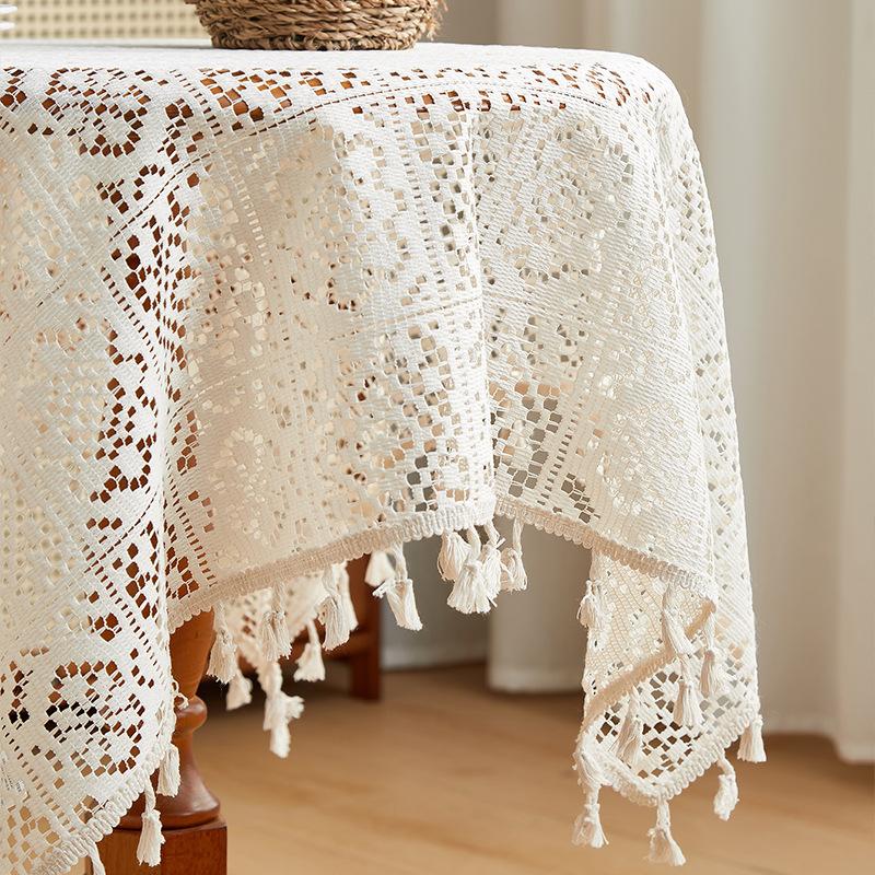 American Retro Pastoral Hollow Crochet Tablecloth Rectangular Round Dining Table Coffee Table Tablecloth Cabinet Cover Towel Household