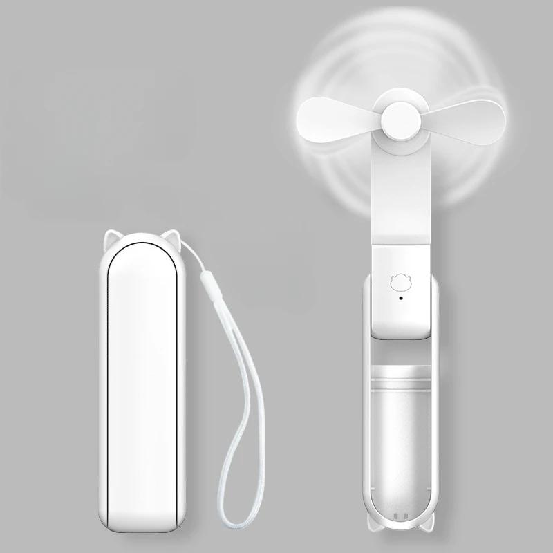 Portable Handheld Fan 3 in 1 Foldable Mini Fan with Power Bank USB Rechargeable Desk Fan Cute Cat Ear Design 3 Speeds Personal C