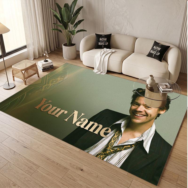 Custom Rug Harry Styles Pattern Print Name Text Soft Non‑Slip Floor Carpet for Home Indoor Decoration