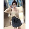 Spring and Summer Women's Hollow V-neck Knitted Shirt Long Sleeved Loose Slimming Cover Shirt for Women
